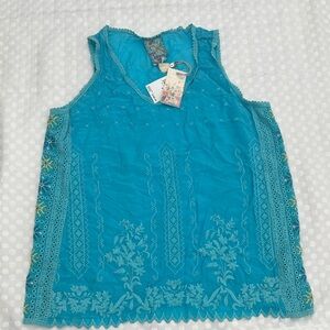 Johnny Was Turquoise Embroidered Tank Top Medium NWT